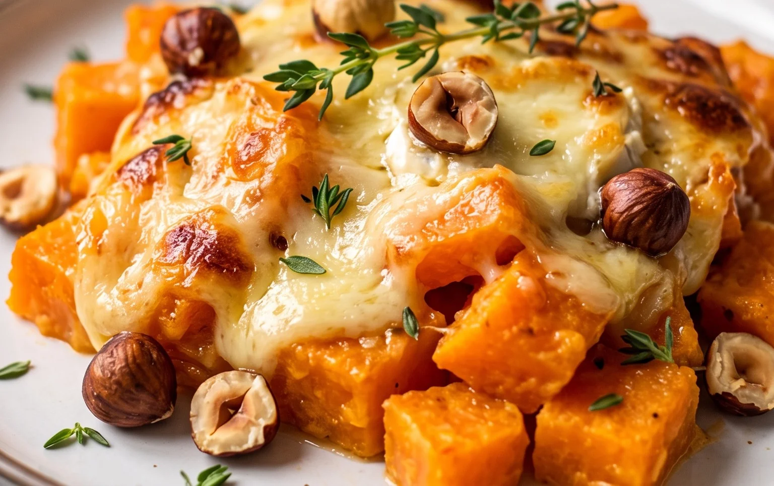 Gratin de patates douces au chèvre et noisettes